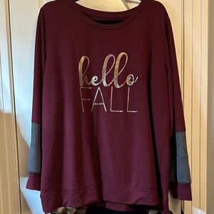 Cato Maroon and Gray 'Hello Fall' Sweatshirt